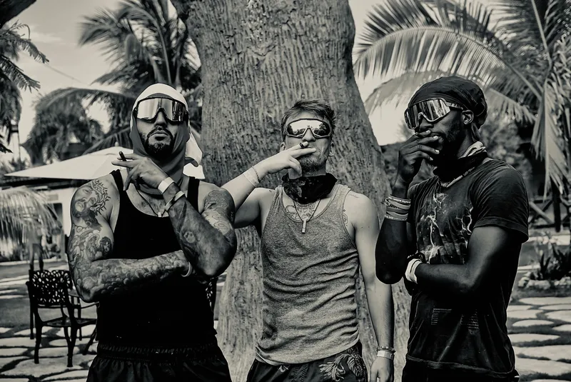 Team members during a company trip, black and white photo